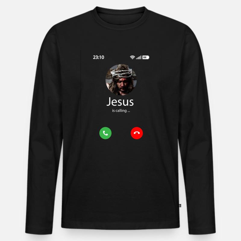 Jesus is calling - Männer Premium Bio Langarmshirt - Schwarz