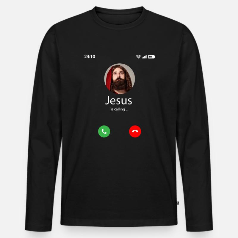 Jesus is calling - Männer Premium Bio Langarmshirt - Schwarz