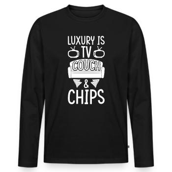 Jetons de canapé TV - T-shirt manches longues Premium bio Homme - noir - Devant - Nico (187cm)