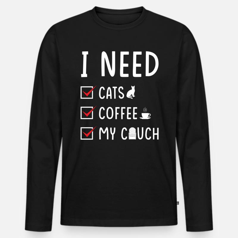 katzen Kaffee Couch - Männer Premium Bio Langarmshirt - Schwarz