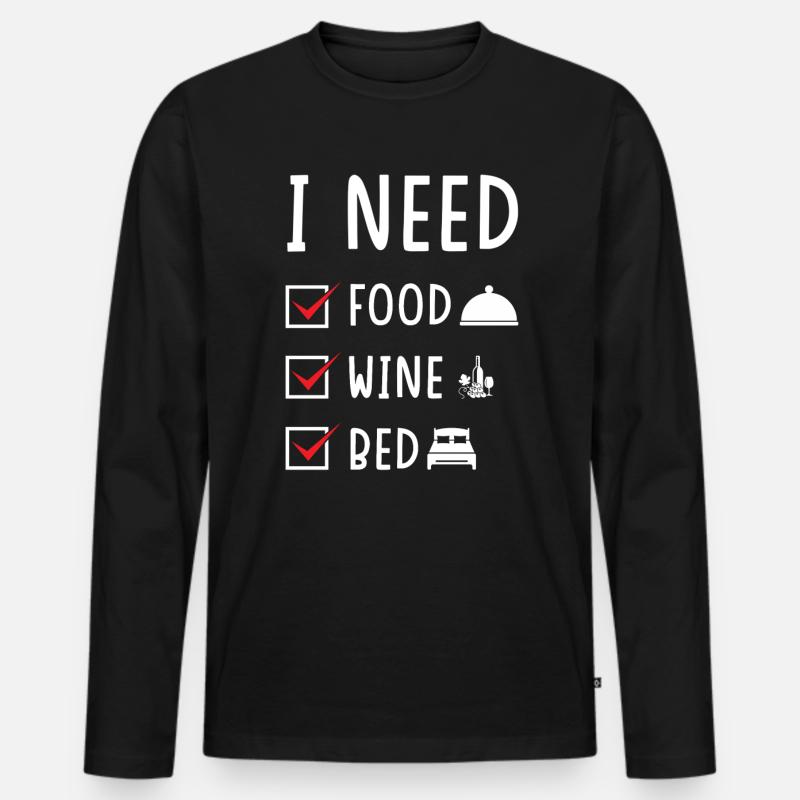 Essen Wein Bett - Männer Premium Bio Langarmshirt - Schwarz