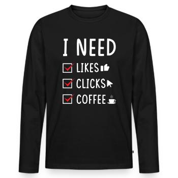 Social Media Likes Klicks Kaffee - Männer Premium Bio Langarmshirt - Schwarz - Vorne - Nico (187cm)