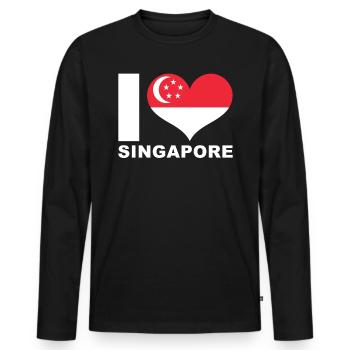 J’adore Singapour drapeau du cœur Singapour - T-shirt manches longues Premium bio Homme - noir - Devant - Nico (187cm)