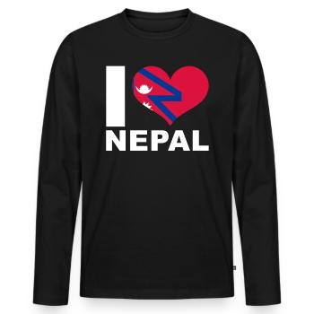 I love Nepal heart flag Nepal - Men's Premium Organic Long Sleeve Shirt - black - Front - Nico (187cm)