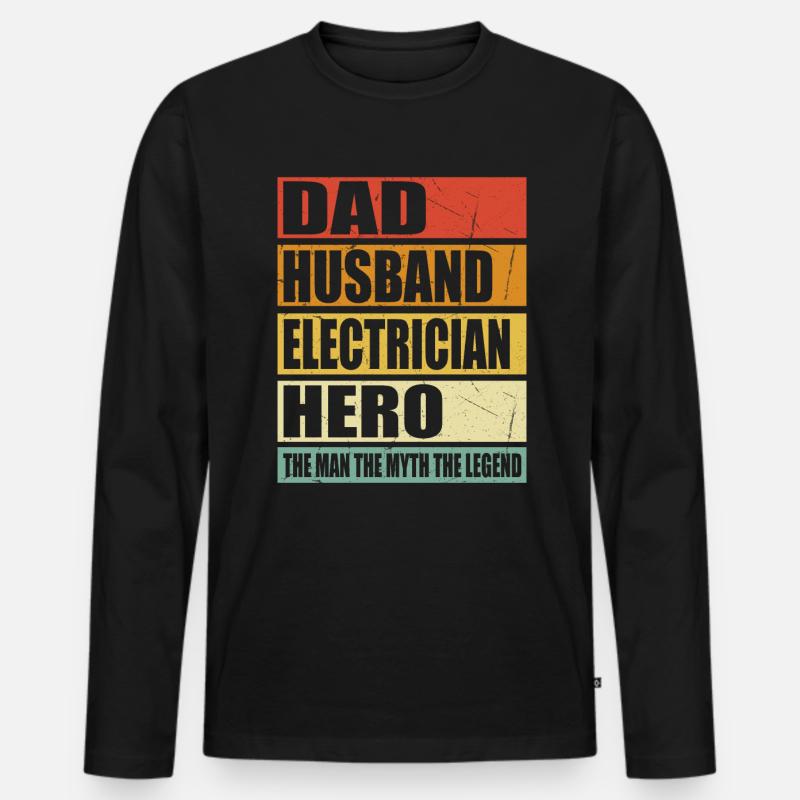 Vater Ehemann Elektriker Held - Männer Premium Bio Langarmshirt - Schwarz