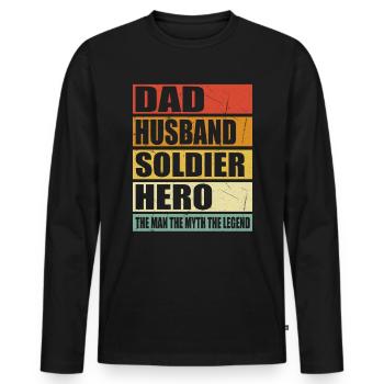 Père Mari Soldat Héros - T-shirt manches longues Premium bio Homme - noir - Devant - Nico (187cm)