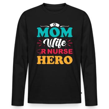 OP Krankenschwester Mama - Männer Premium Bio Langarmshirt - Schwarz - Vorne - Nico (187cm)
