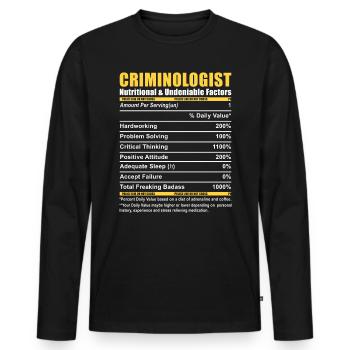 Criminologue Criminologie Informations nutritionnelles - T-shirt manches longues Premium bio Homme - noir - Devant - Nico (187cm)