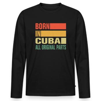 Né à Cuba - T-shirt manches longues Premium bio Homme - noir - Devant - Nico (187cm)