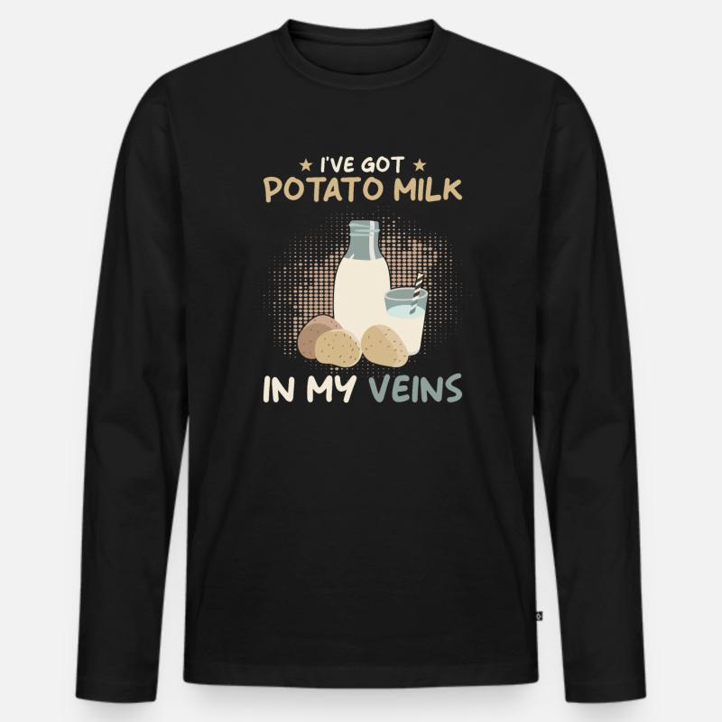 Kartoffel Milch Spruch - Männer Premium Bio Langarmshirt - Schwarz