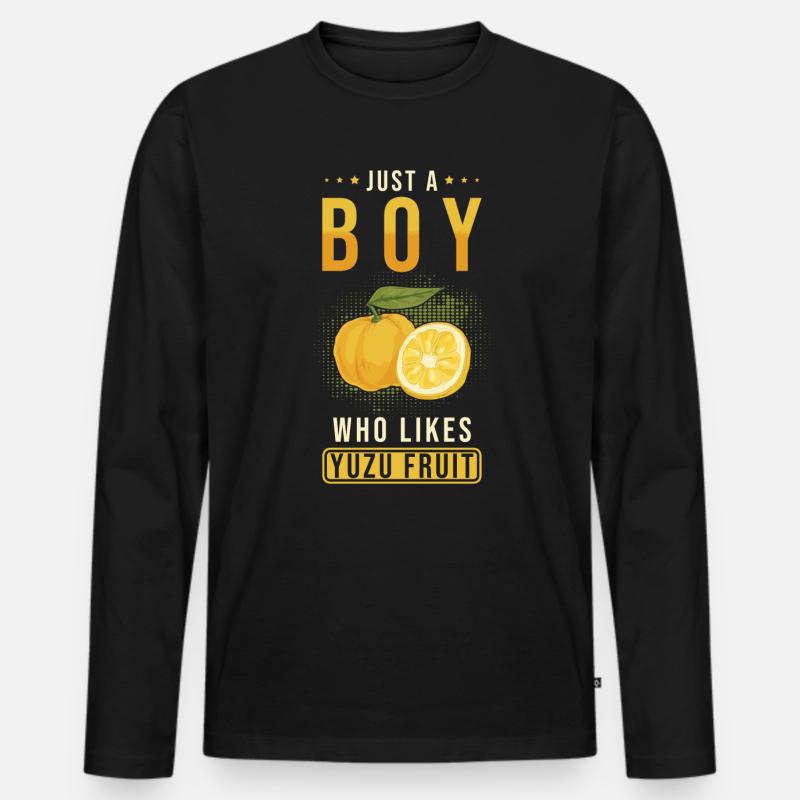 Yuzu Frucht Spruch - Männer Premium Bio Langarmshirt - Schwarz