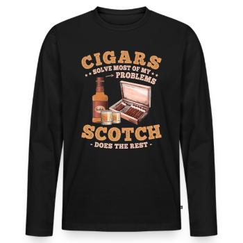 Funny Cigar Sayings for Whiskey and Cigars Lovers - Men's Premium Organic Long Sleeve Shirt - black - Front - Nico (187cm)