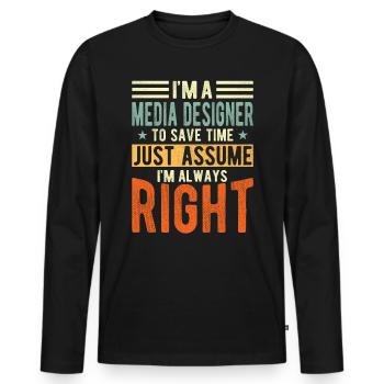 Concepteur de médias - T-shirt manches longues Premium bio Homme - noir - Devant - Nico (187cm)