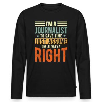 Journalist - Men's Premium Organic Long Sleeve Shirt - black - Front - Nico (187cm)