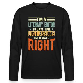 Editeur littéraire - T-shirt manches longues Premium bio Homme - noir - Devant - Nico (187cm)