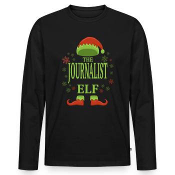 Journalist Weihnachtself - Männer Premium Bio Langarmshirt - Schwarz - Vorne - Nico (187cm)