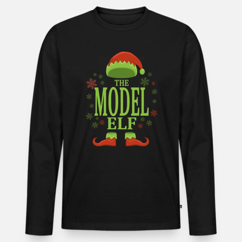 Model Weihnachtself - Männer Premium Bio Langarmshirt - Schwarz