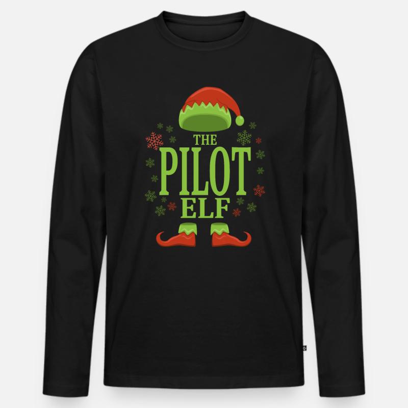 Pilot Weihnachtself - Männer Premium Bio Langarmshirt - Schwarz