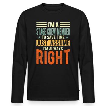 Membre de l’équipe de scène - T-shirt manches longues Premium bio Homme - noir - Devant - Nico (187cm)