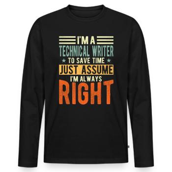 Technical Writer - Men's Premium Organic Long Sleeve Shirt - black - Front - Nico (187cm)