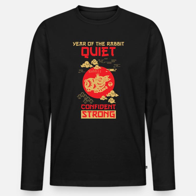 Hase Chinesisches Tierkreiszeichen - Männer Premium Bio Langarmshirt - Schwarz