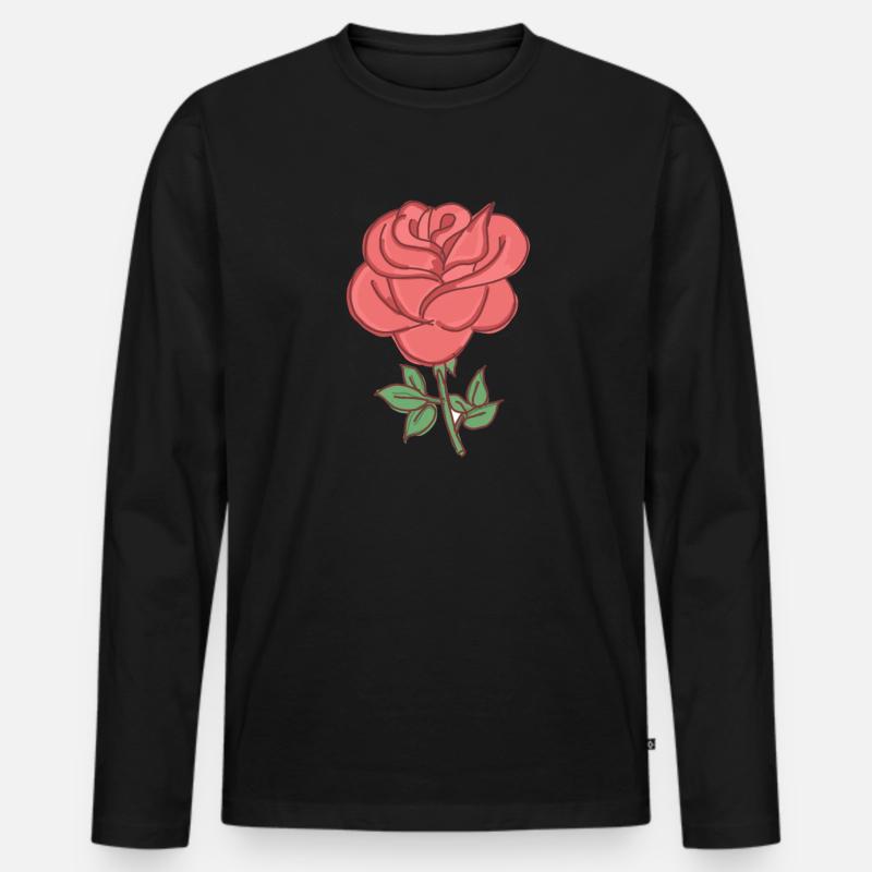 Rose Rote Rose Handgezeichnet - Männer Premium Bio Langarmshirt - Schwarz