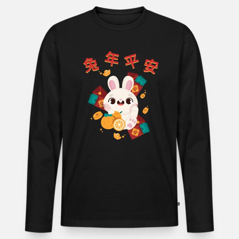 Hase Chinesisches Sternzeichen - Männer Premium Bio Langarmshirt - Schwarz