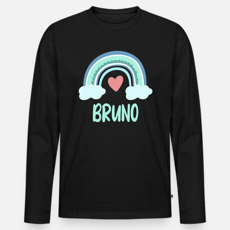 Bruno Name Regenbogen Baby - Männer Premium Bio Langarmshirt - Schwarz