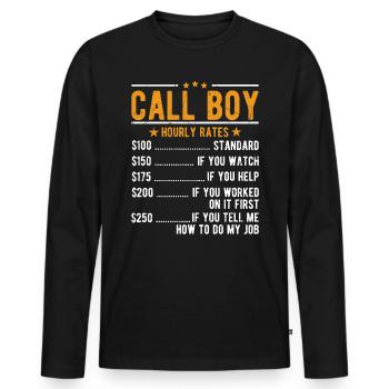 Call Boy salaire horaire - T-shirt manches longues Premium bio Homme - noir - Devant - Nico (187cm)
