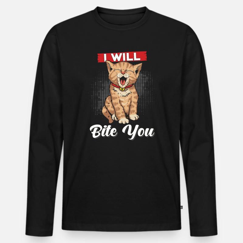 Katze Ich will dich beißen - Männer Premium Bio Langarmshirt - Schwarz