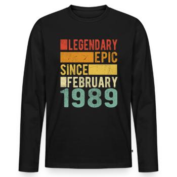 Anniversaire février 1989 Épopée légendaire - T-shirt manches longues Premium bio Homme - noir - Devant - Nico (187cm)