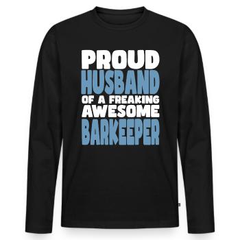 Fière épouse d’un sacré bon barman - T-shirt manches longues Premium bio Homme - noir - Devant - Nico (187cm)