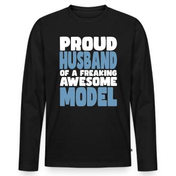 Fière épouse d’un sacré bon mannequin - T-shirt manches longues Premium bio Homme - noir - Devant - Nico (187cm)