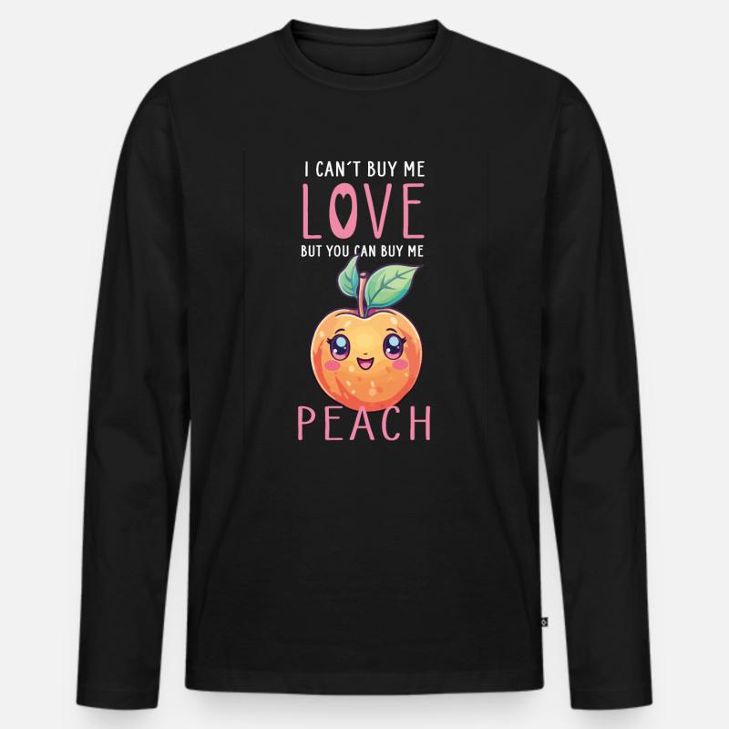 Pfirsich Kawaii - Männer Premium Bio Langarmshirt - Schwarz