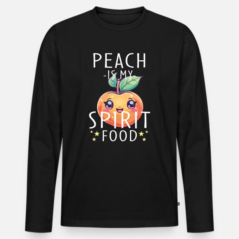 Pfirsich Kawaii - Männer Premium Bio Langarmshirt - Schwarz