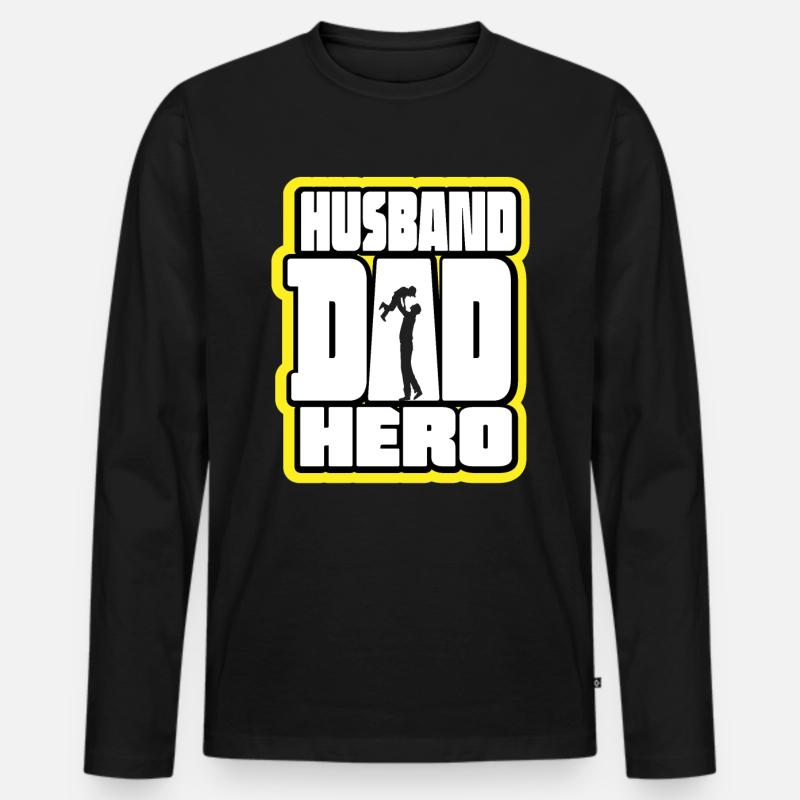 Ehemann Papa Held Retro - Männer Premium Bio Langarmshirt - Schwarz