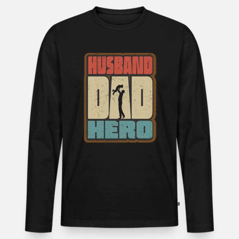 Ehemann Papa Held Retro - Männer Premium Bio Langarmshirt - Schwarz