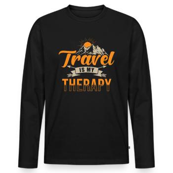 Reisen Reisen Reisen Ist Meine Therapie - Männer Premium Bio Langarmshirt - Schwarz - Vorne - Nico (187cm)
