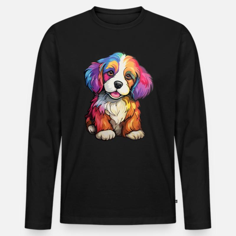Welpe Hund Regenbogen - Männer Premium Bio Langarmshirt - Schwarz