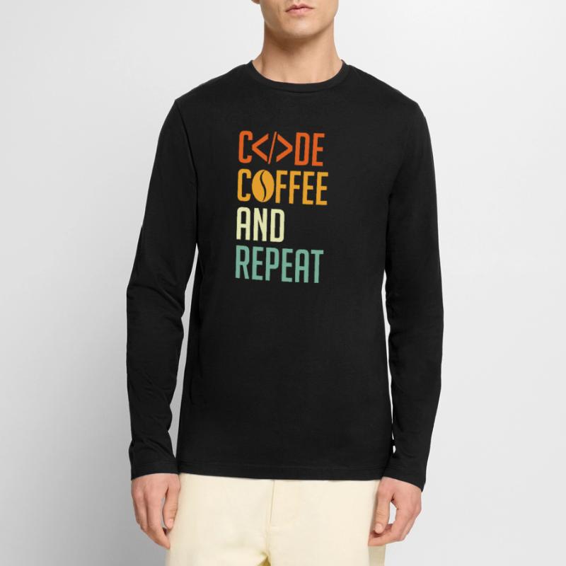 Codeur Spruch Code Café et Répéter T-shirt manches longues Premium bio Homme