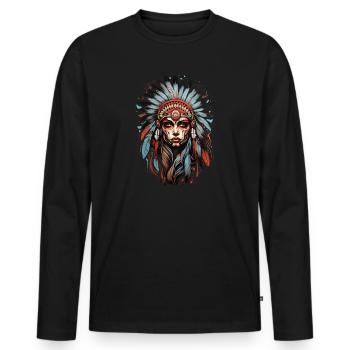 Native Americans - Men's Premium Organic Long Sleeve Shirt - black - Front - Nico (187cm)