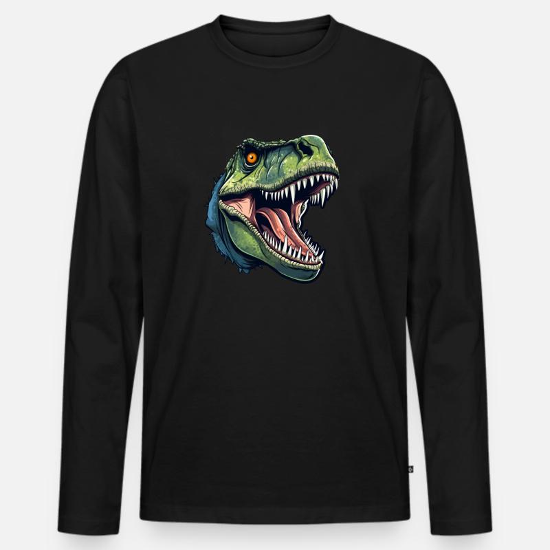 T-Rex Dino Kopf - Männer Premium Bio Langarmshirt - Schwarz