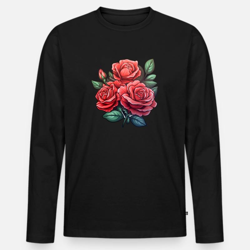 Rosenblüte Blume - Männer Premium Bio Langarmshirt - Schwarz