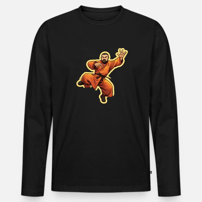 Kung Fu Kämpfer - Männer Premium Bio Langarmshirt - Schwarz