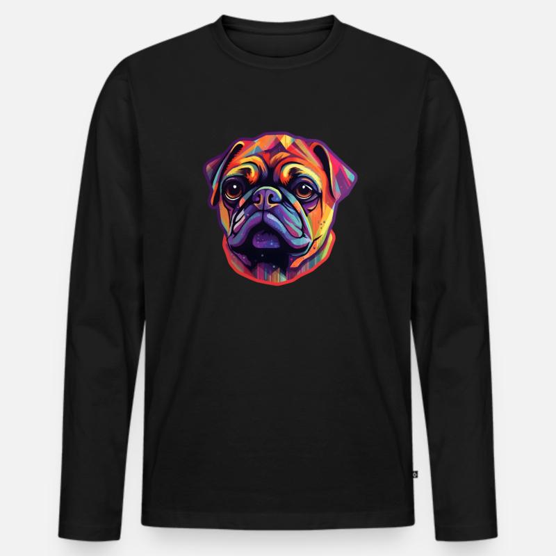 Mops Regenbogenfarben - Männer Premium Bio Langarmshirt - Schwarz