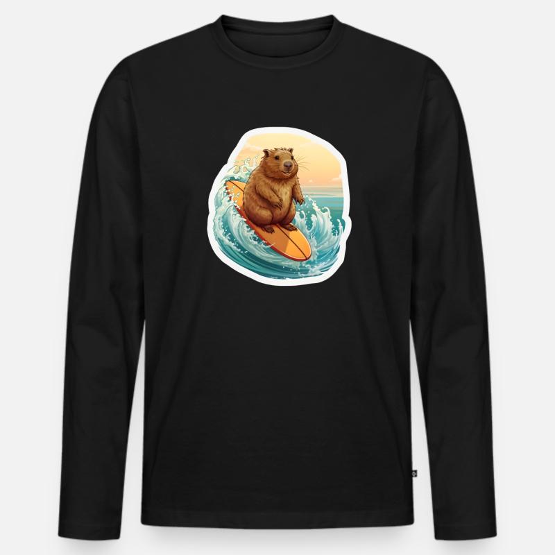 Capybara Surfer - Männer Premium Bio Langarmshirt - Schwarz