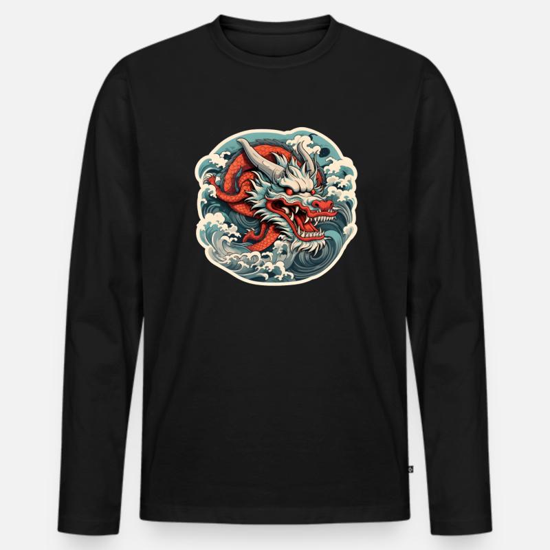 Japanischer Drache - Männer Premium Bio Langarmshirt - Schwarz