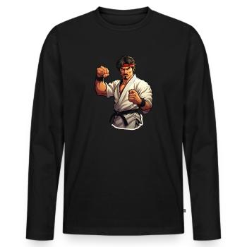 Karaté Combattant - T-shirt manches longues Premium bio Homme - noir - Devant - Nico (187cm)