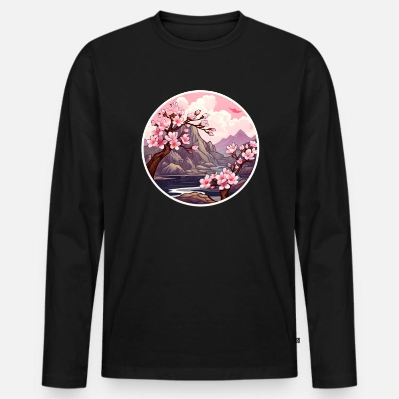 Kirschblütenbaum - Männer Premium Bio Langarmshirt - Schwarz