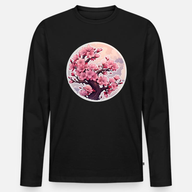 Kirschblütenbaum - Männer Premium Bio Langarmshirt - Schwarz